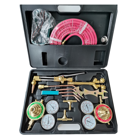 Heating Nozzle Oxygen & Acetylene Gas Cutting Torch and Welding Kit Portable Oxy Brazing Welder Tool Set with Twin Hose