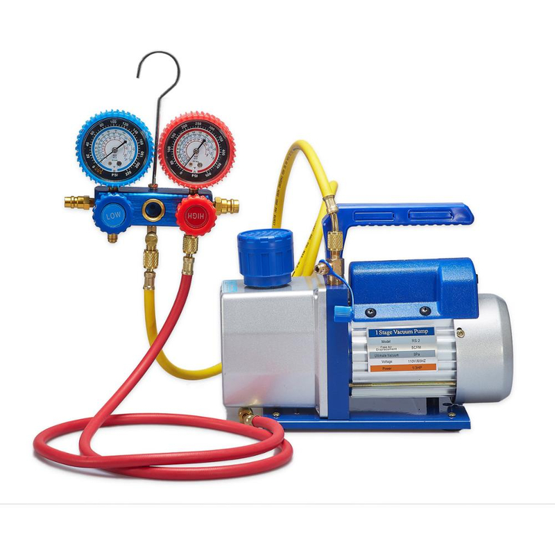 OEM Factory 3cfm 0.25hp Single Stage Vacuum Pump And 2ways R410A,R134a R22 Aluminum Manifold Gauge for HVAC System